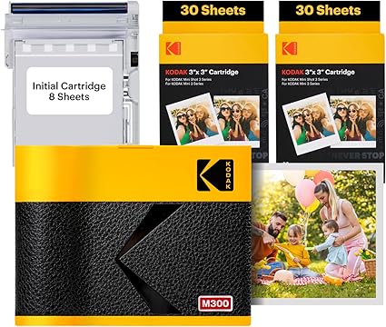 KODAK Mini 3 ERA 4PASS Portable Photo Printer (Yellow, Printer + Initial 8 Sheets + 60 Sheets)
